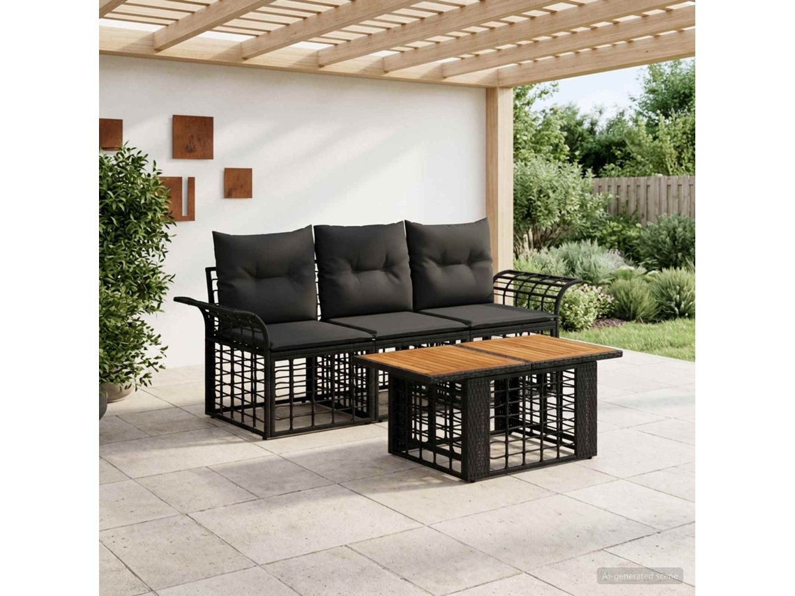 Vidaxl Conjunto De Sofá De Jardim 4 Unid. Preto E Cinza Escuro Vime Pe