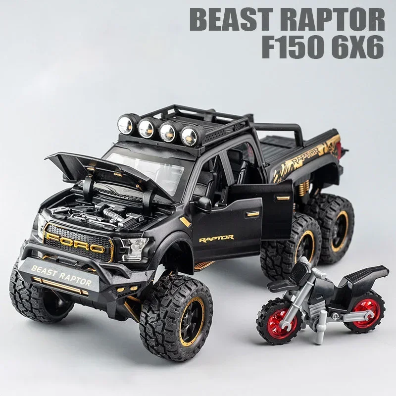 (f150 Preto Fosco) Miniatura De Carro Raptor 1:28 - Liga Metálica Fundida - Efeitos Sonoros E Luminosos