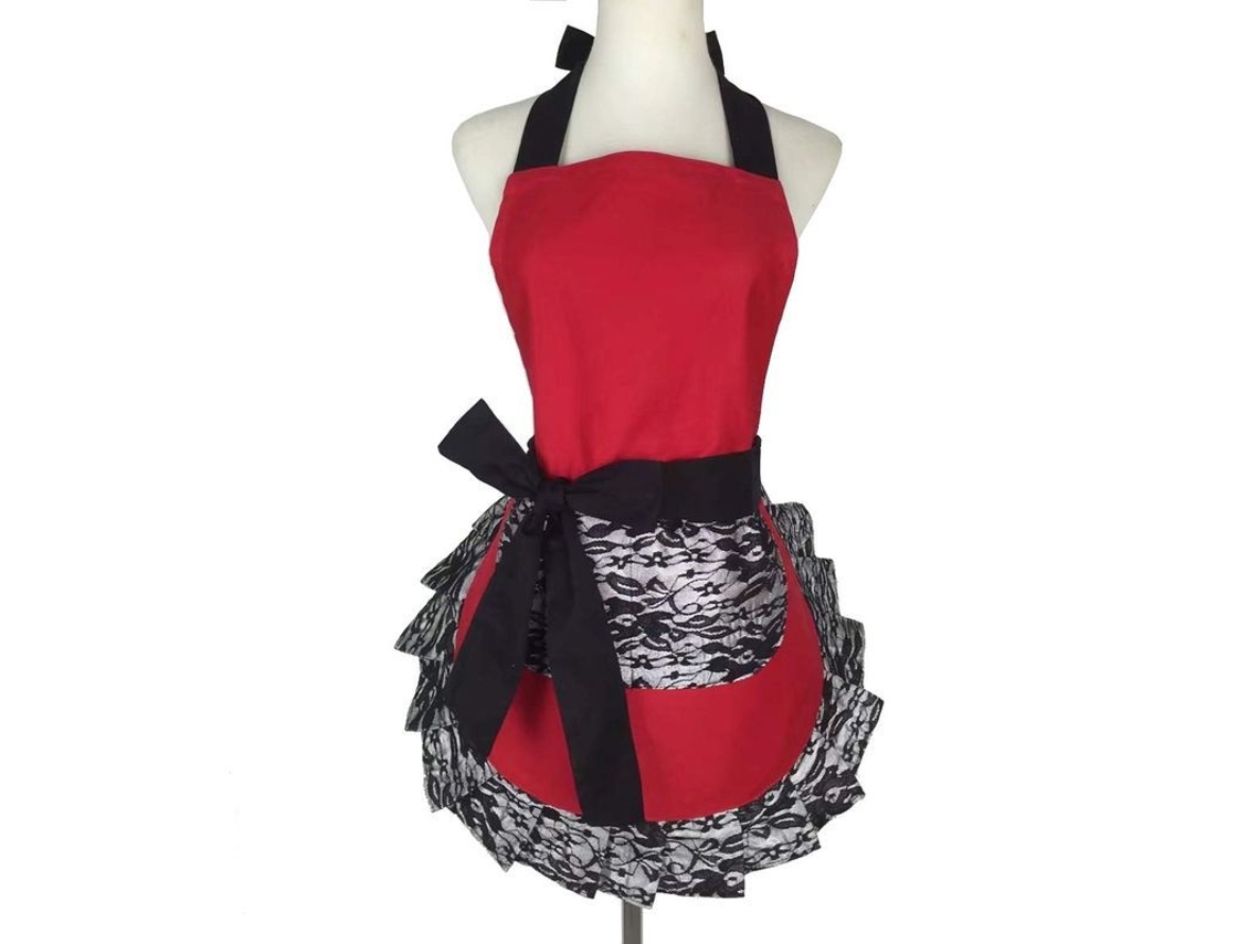 Rebe-delantal Sexy Retro Com Calcinha E Bolsa Ajustável Para Mulher Ideal Para Cozinha E Presente Vermelho