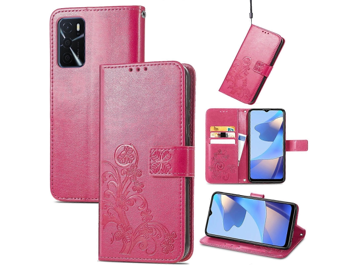 Capa De Couro Com Fecho De Quatro Folhas E Fivela Em Relevo Para Oppo A16e