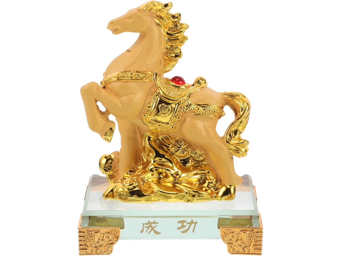 Estatueta Cavalo Resina Sintética Dourada Decoração Escritório Fácil Limpar Resistente Desbotamento Símbolo GOKOCO
