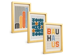 Conjunto De Pinturaspadrões Geométricos, Bauhaus Moldura Dourada Quadros Para A Sala De Estar Espelharte (3 Peças 20x30 Cm)
