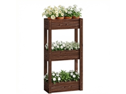 Bancada elevada para plantas com pés, 3 níveis, furos de drenagem e forro 60x25x120cm, marrom BTFORUS