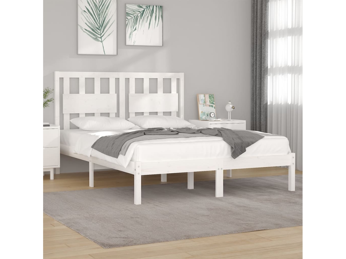 Estrutura De Cama King 150x200 Cm Pinho Maciço Branco