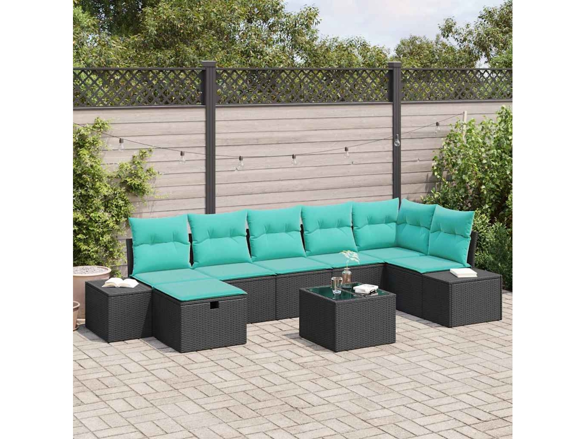 Vidaxl Conjunto De Sofá De Jardim 8 Unid. Preto Vime Pe