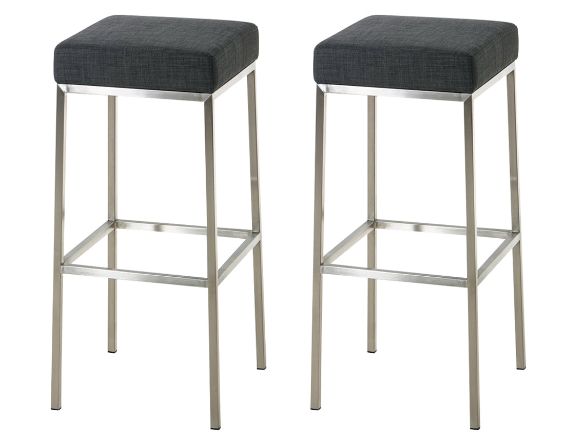 Conjunto de 2 banquetas de bar com apoio para os pés, design simples, altura 85 cm, tecido cinza escuro e aço inoxidável 10_0004382