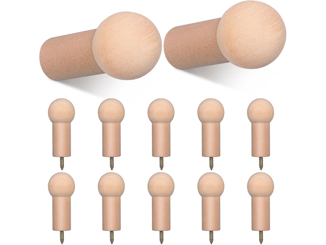 Conjunto De 12 Cabideiros De Parede Para Objetos, Em Madeira