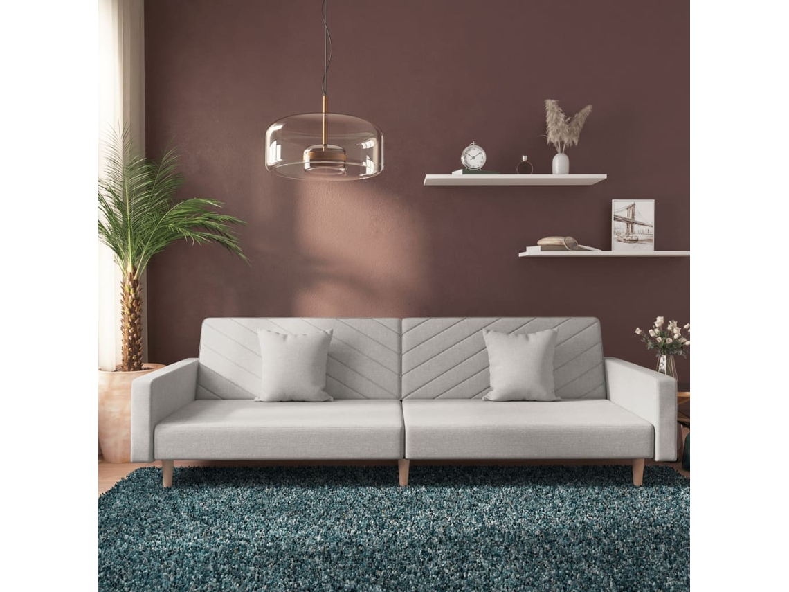 Vidaxl Sofá-cama 2 Lugares Com Duas Almofadas Tecido Cinzento-claro