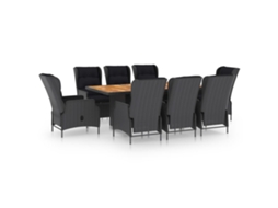 Maison Exclusive - 9 Pcs Conj. Jantar Exterior C/ Almofadões Vime Pe Cinza-escuro