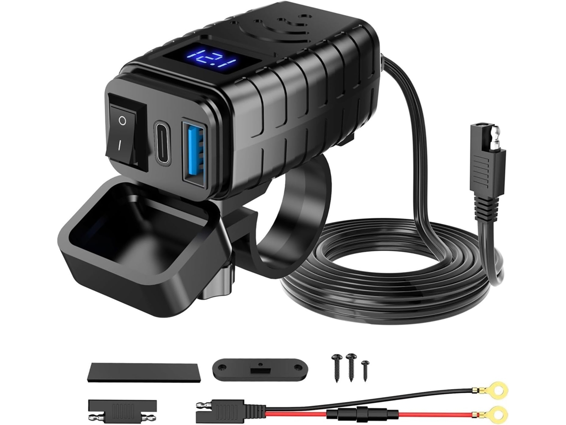 Adaptador Para Celular De Motocicleta Com Monitor Bateria Rápido 30w