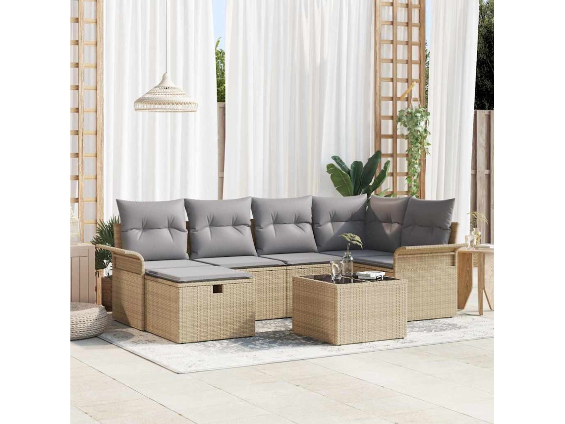 Vidaxl Conjunto De Sofá De Jardim 7 Unid. Rattan Sintético