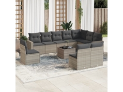 Vidaxl 11 Pcs Conjunto Sofás De Jardim C/ Almofadões Vime Pe Cinzento