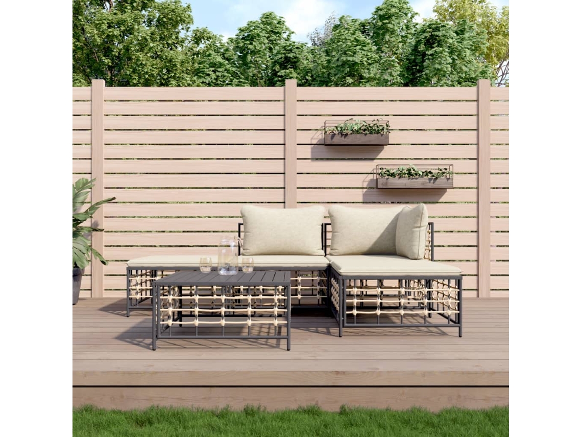 Pcs Conjunto Lounge De Jardim C/ Almofadões Vime Pe Antracite Dkd Home Decor