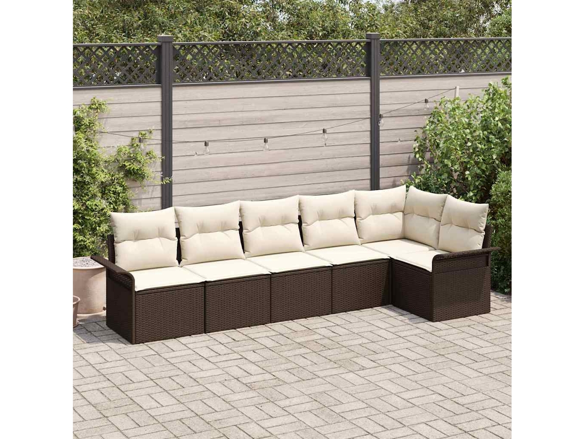 Vidaxl Conjunto De Sofá De Jardim 6 Unid. Castanho Vime Pe