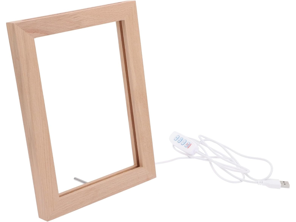 Porta Retratos Iluminado Madeira Maciça Cáqui Resistente Desgaste Led Decoração Moderna Escritório Leve Ao GOKOCO