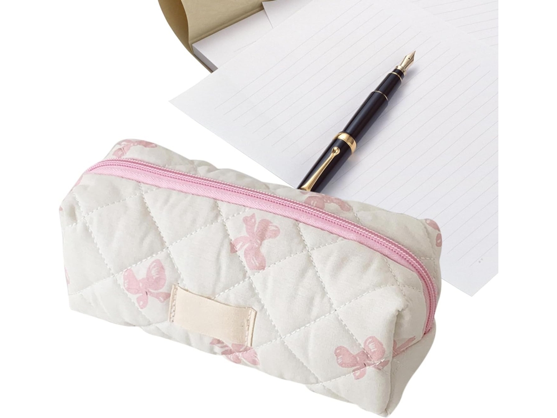 Estojo estético para lápis, estojo para caneta com estampa de fita, bolsa organizadora de cosméticos, portátil.