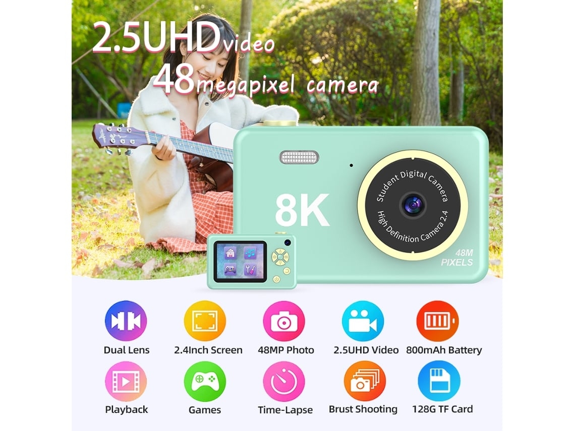 Câmera Digital H4 Hd 8k Compacta De 2.4 Polegadas Frontal E Traseira Câmera Ccd Dupla 32g Cinza Yemaesre