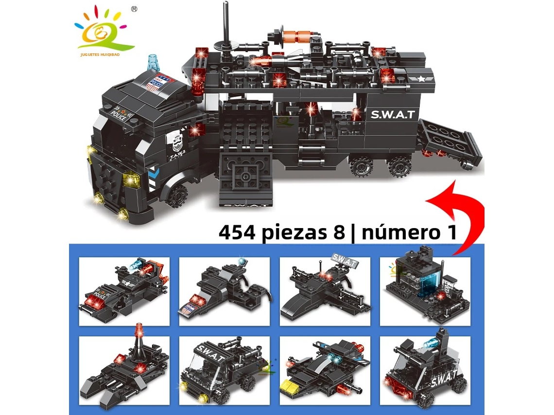 Conjunto de Blocos de Montar 8 em 1 do Veículo de Comando da Swat MDUG (454 Peças)