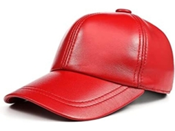 Casquette de Baseball En Cuir Véritable Rouge Uni Réglable Unisexe Homme Et Femme Plate SFUSHOS