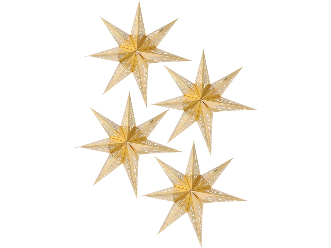 Conjunto de 4 Estrelas de Papel de Sete Pontas para Pendurar, Decoração Festiva Leve para Interiores. SFUSHOS