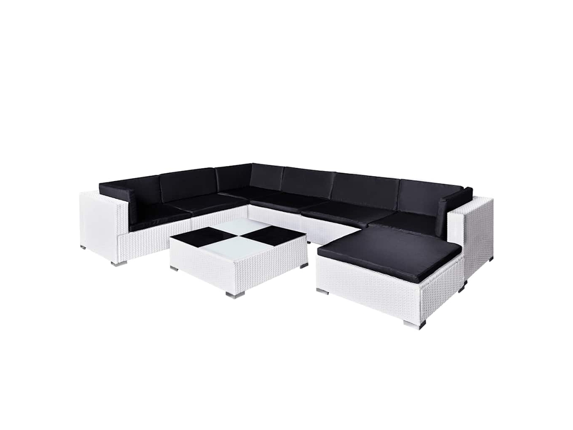 Conjunto Lounge de Jardim 8 Pcs com Almofadões Vime Pe Branco MAISON EXCLUSIVE