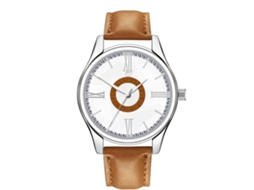 Relógio de Pulso Masculino de Quartzo com Pulseira Pu Estilo Elegante Café Claro Branco