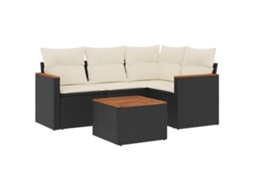 Conjunto 5 sofás de jardim com almofadões VIDAXL vime PE preto