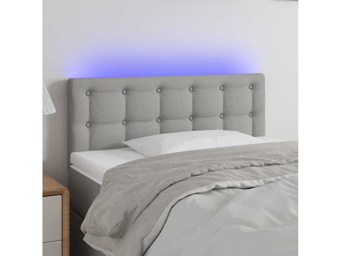 Vidaxl Cabeceira De Cama C/luzes Led Tecido 100x5x78/88 Cm Cinza-claro