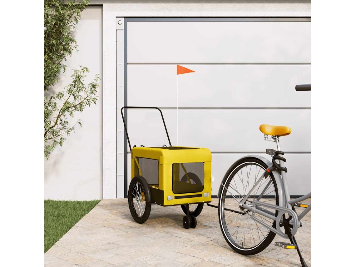 Vidaxl Reboque Bicicleta P/ Animais Tecido Oxford/ferro Amarelo/preto