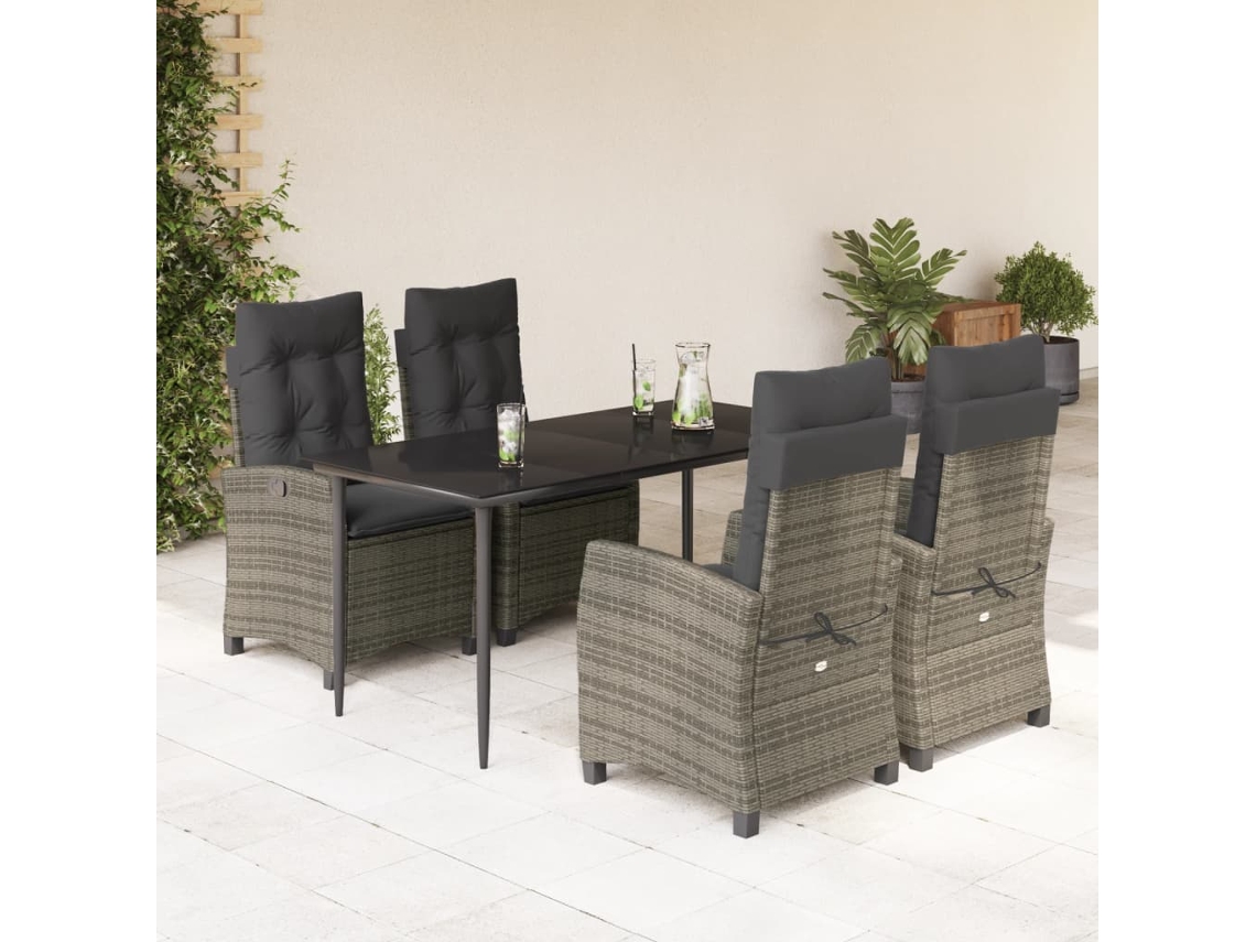 Conjunto 5 Peças Jantar P/ Jardim C/ Almofadões Vime Pe Cinza Dkd Home Decor