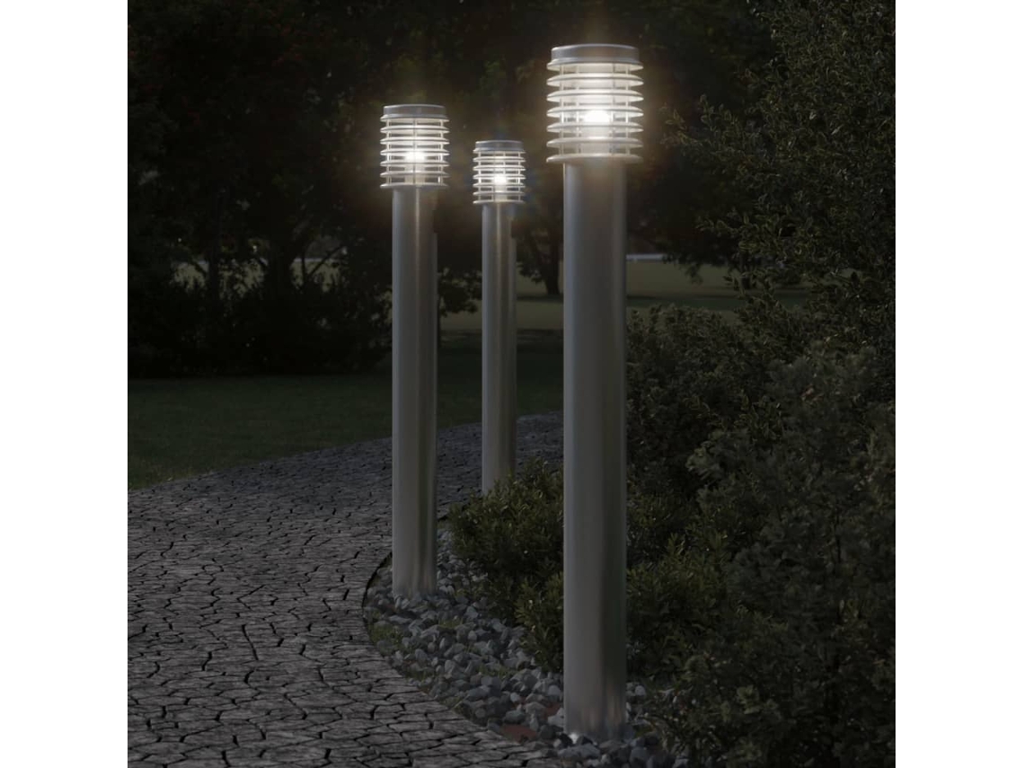 Vidaxl Candeeiro De Chão P/ Exterior 3 Pcs 110 Cm Aço Inox. Prateado