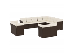 Conjunto de 12 Sofás Jardim com Almofadões Vime Pe Castanho MAISON EXCLUSIVE