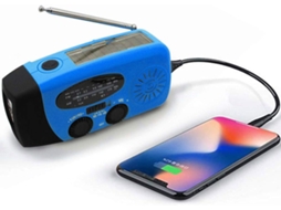 Rádio de Emergência com Manivela, Painel Solar, Lanterna Led e Bateria Externa de 2000mah, Azul AQUAFORGE