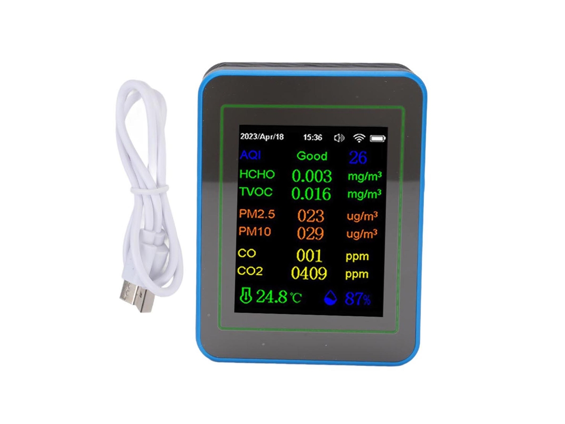 Medidor de qualidade do ar 12 em 1 TUYA Wi-Fi, com CO2, TVOC, HCHO, temperatura, umidade, bateria e hora