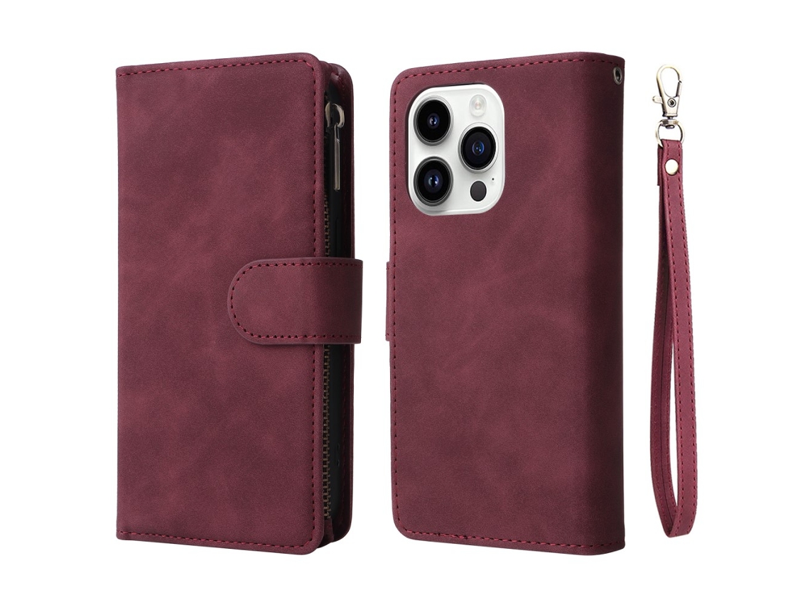 Capa Quedas Para Iphone 15 Pro Pele Sintética Vermelho