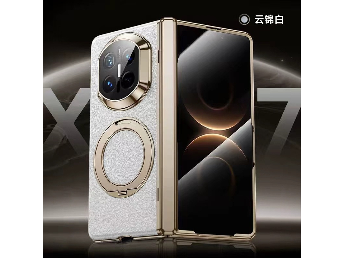 Capa Protetora Branca Para Celular Huawei Mate X7 Com Suporte Giratório Integrado.