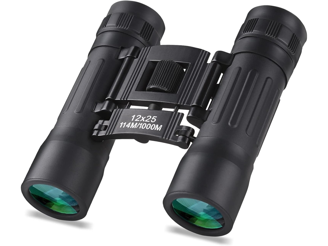 Binóculos Compactos 12x25, Binóculos de Alta Potência e Fácil Foco, Binóculos Portáteis com Ocular Grande JIAPEI (preto)