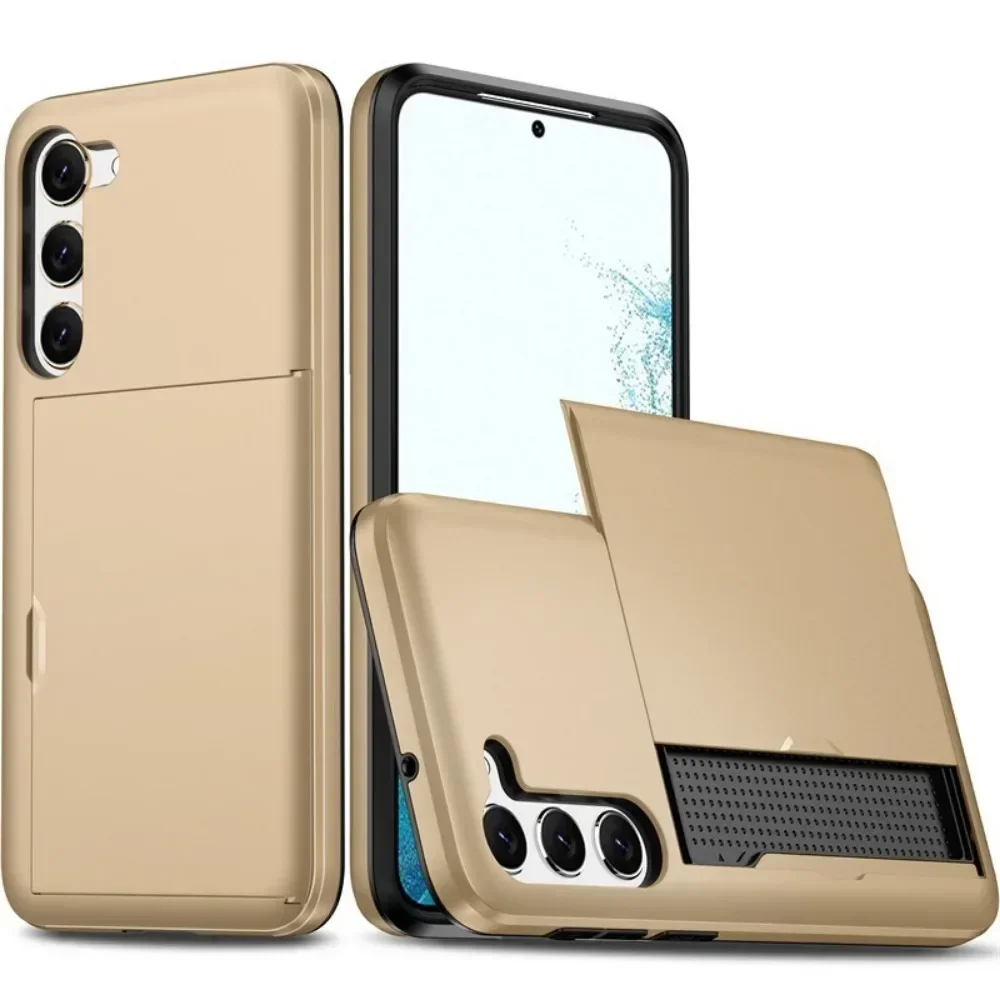 Capa Carteira À Prova De Choque (galaxy S22 5g Dourada) Para Slot De Cartão Sim Da Samsung