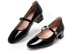 Sapatos Mary Jane - Dama - 6,5 Cm - Salto Alto - Ajustável - Cinto De Couro - Preto Brilhante - Unhas - Sapatos De Ensaio