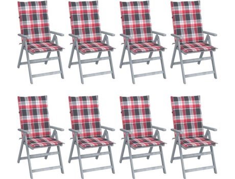 Conjunto 8 Cadeiras de Jardim  Reclináveis c/Almofadas 3075154 (56x70x110 cm - Madeira)