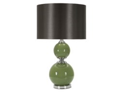 Abajur De Mesa Moderno Eva Two - Base De Vidro Verde E Cúpula De Veludo Preto - 65 Cm, Design Elegante E Compacto