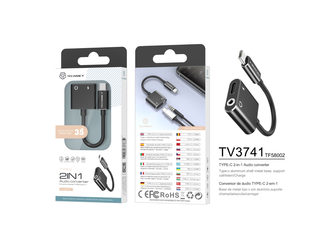 Adaptador Prático Usb Tipo, C Para 3,5 Mm E Carregador
