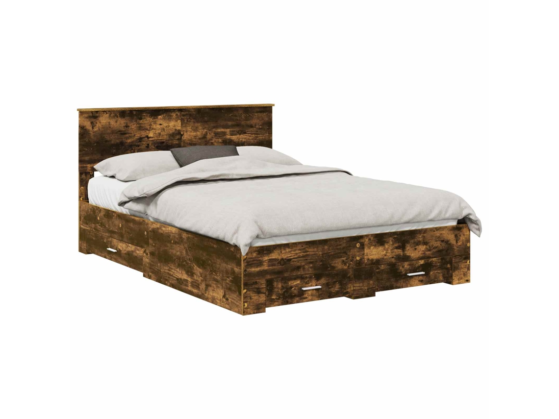 Estrutura da Cama com Cabeceira Carvalho Defumado 140x200 cm MAISON EXCLUSIVE