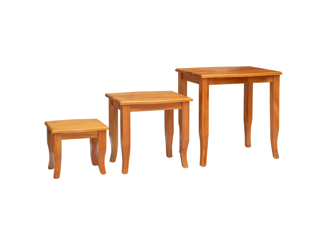 Conjunto 3 Conjunto De Mesas Ninho Vidaxl Castanho Madeira De Mogno Maciça (60 X 45 X 60,5 Cm)