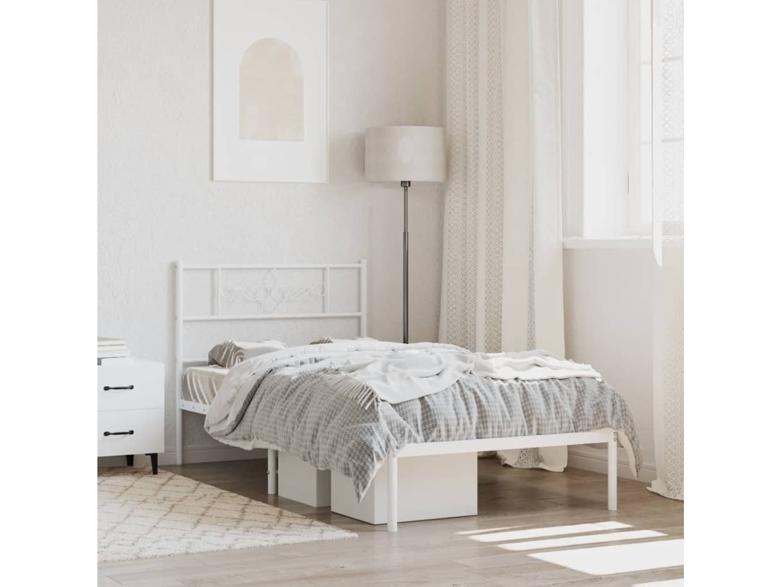 Estrutura De Cama Em Metal Com Cabeceira 107x203 Cm Branco
