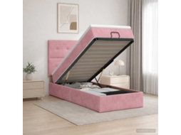 Vidaxl Cama Ottoman Com Colchão Com Cabeceira Rosa 90 X 200 Cm Veludo