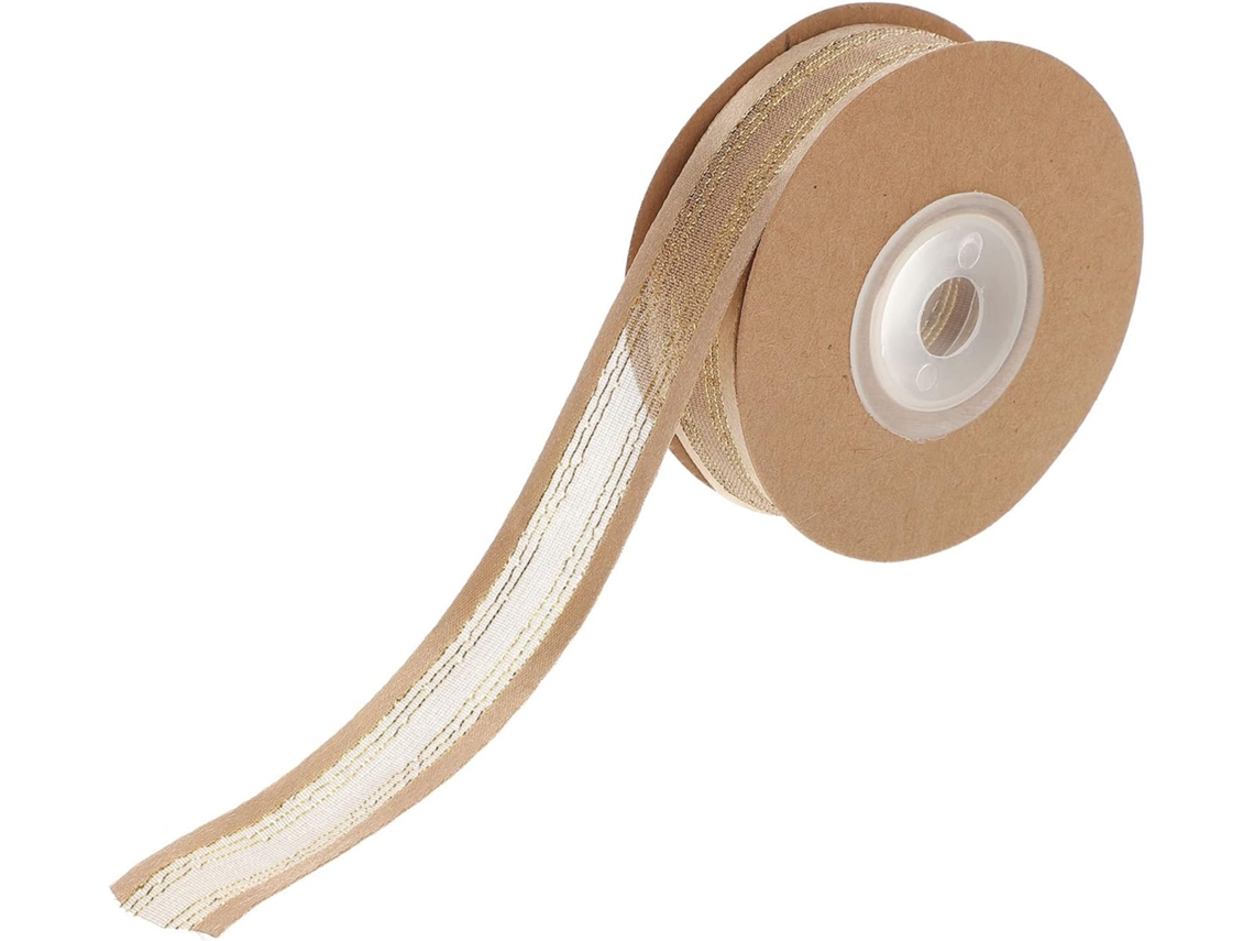Fita de chiffon organza dourada, sem costura, ideal para artesanato e decoração de casamentos, perfeita para festas e eventos.