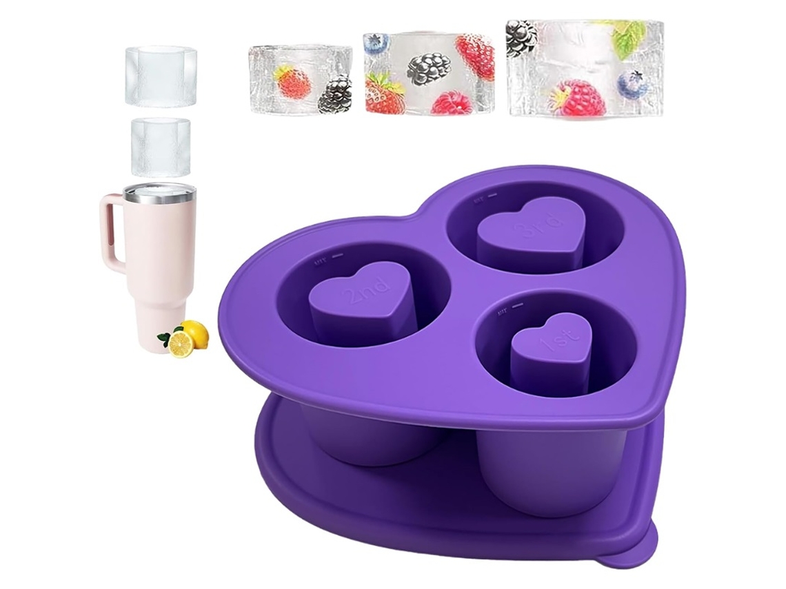 Forma Coração Roxo 3 Compart P/ Copos 20-40oz
