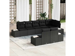 Vidaxl Conjunto de Sofá de Jardim com Almofada 8 Pcs Preto Vime Pe