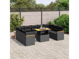 Vidaxl 10 Pcs Conjunto Sofás De Jardim C/ Almofadões Vime Pe Preto